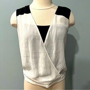 Bebe White & Black Sleeveless Wrap Blouse Built in Cami Size XS